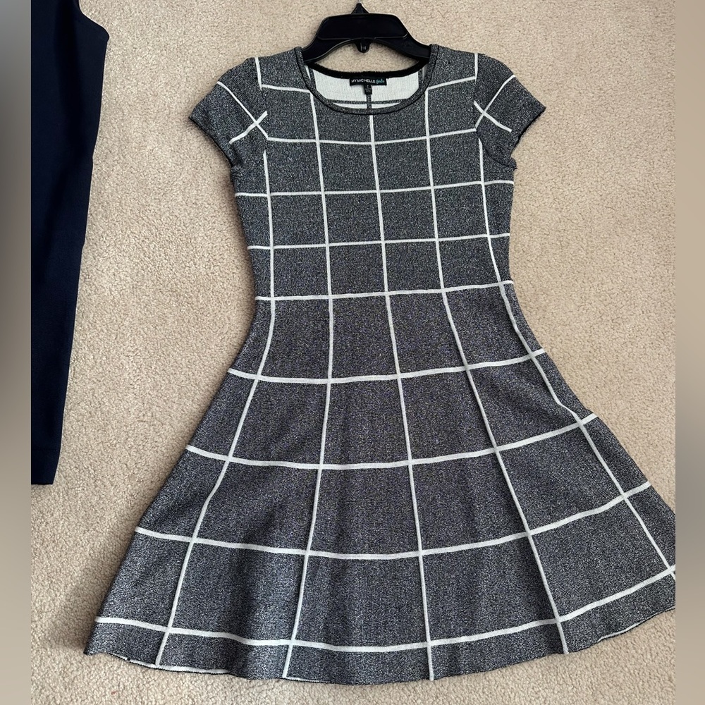 grey and white dress